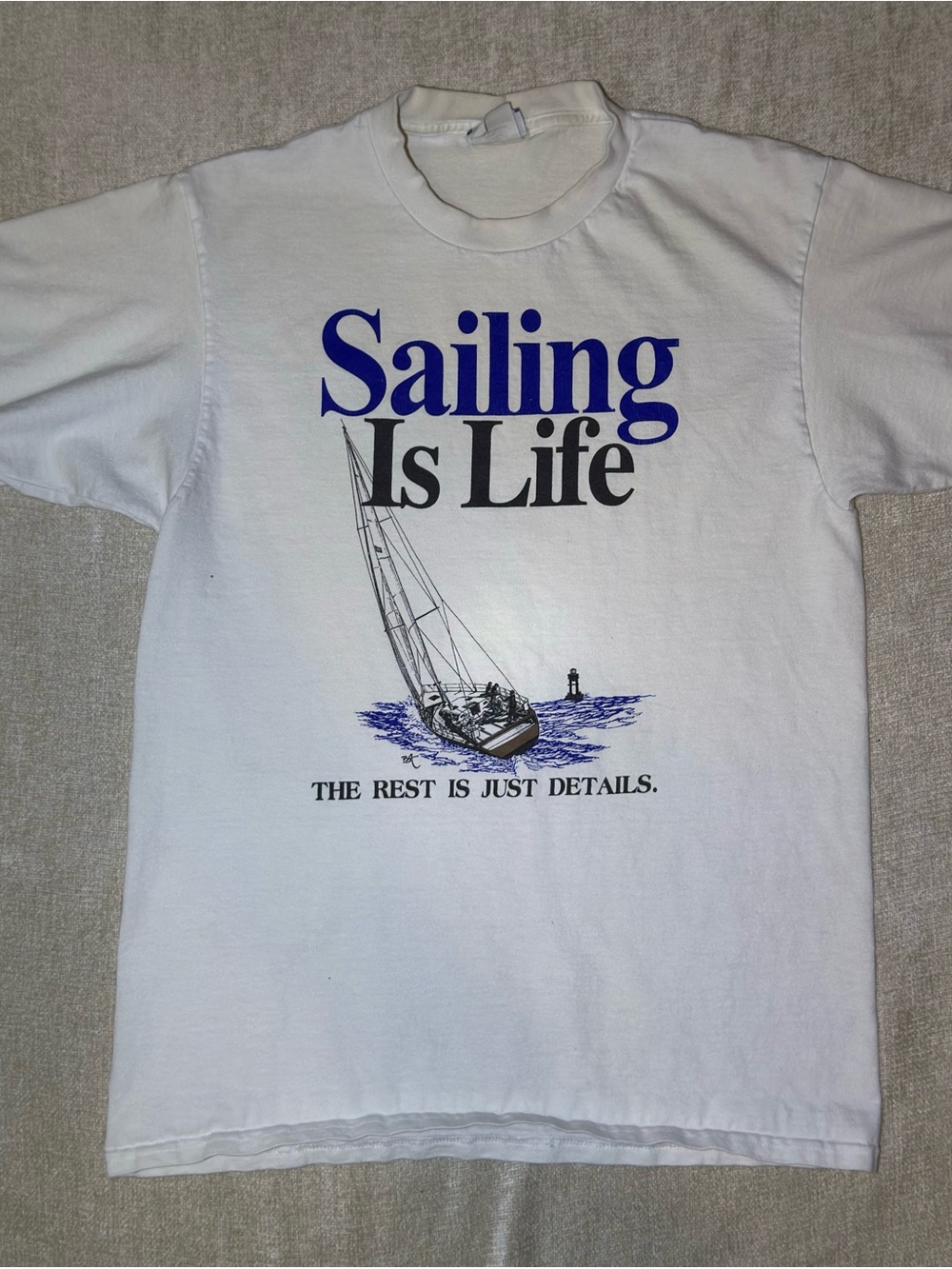 Vintage Sailing Is Life Graphic T Shirt White Single Stitch Style XL